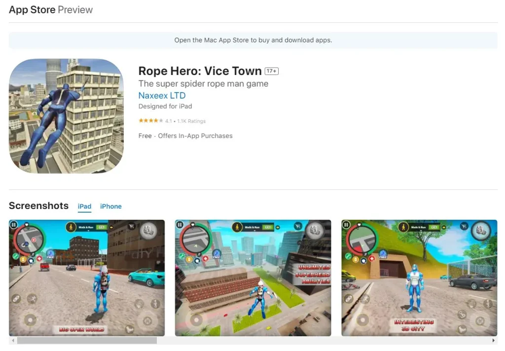 Rope hero vice town for ios